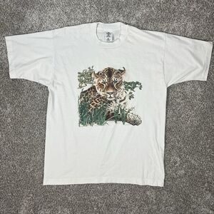 Vintage Single Stitch Leopard Big Graphic Shirt Tee Size Large Cottage Animal